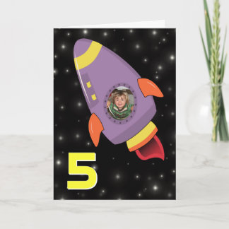 ロケット船少年誕生日カード写真テンプレート カード