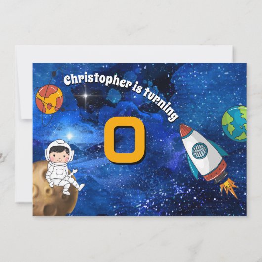 ロケット船惑星と宇宙したかわいい宇宙飛行士 招待状 (裏面)