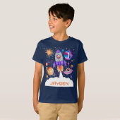 ロケット船惑星UFOと宇宙飛行士宇宙少年 Tシャツ (正面フル)