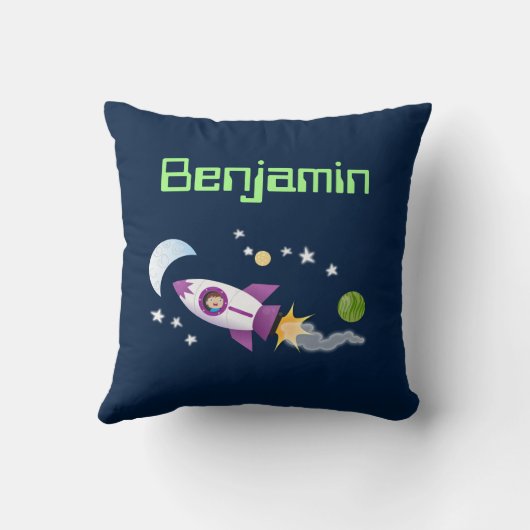 ロケット船漫画イラストレーションの可愛い少年 クッション (裏面)