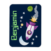 ロケット船漫画イラストレーションの可愛い少年 マグネット (縦)