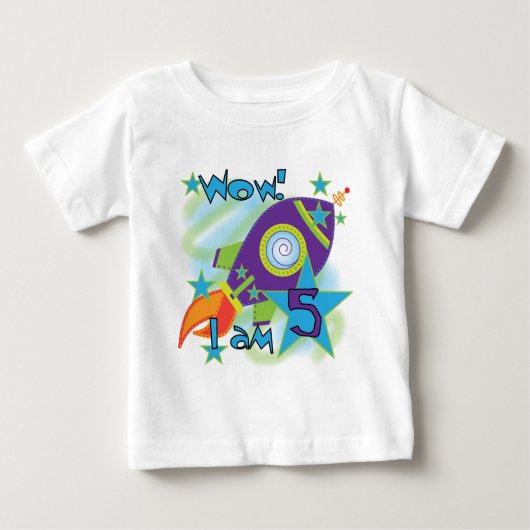 ロケット船第5誕生日Tシャツ・ギフト ベビーTシャツ (正面)