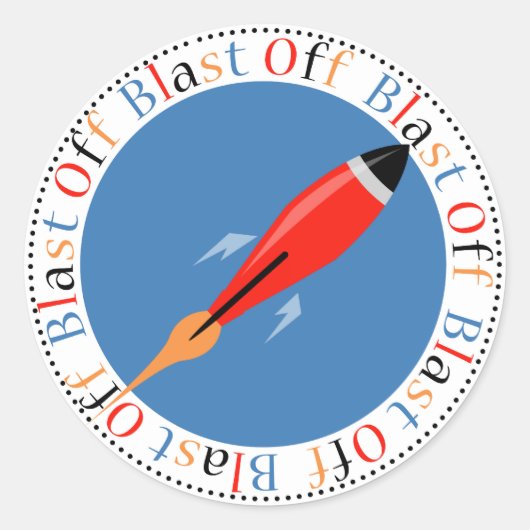 ロケット船誕生日パーティステッカー ラウンドシール (正面)