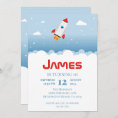 ロケット船誕生日パーティーへの招待 招待状 (正面/裏面)