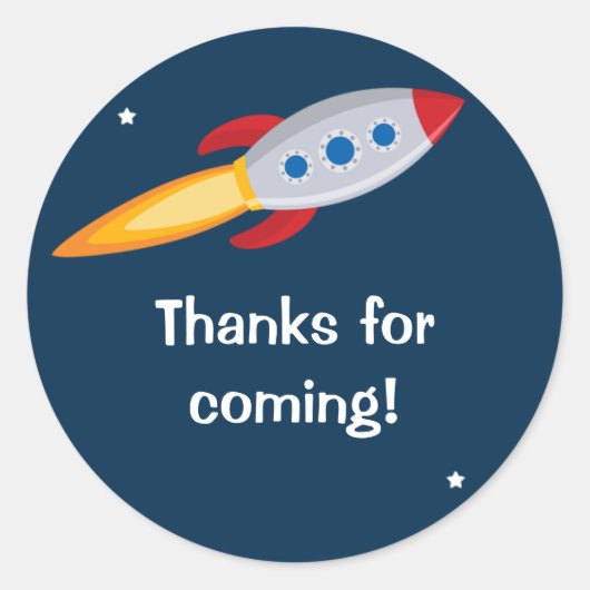 ロケット船誕生日パーティーステッカー ラウンドシール (正面)