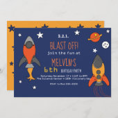 ロケット船誕生日招待状 招待状 (正面/裏面)