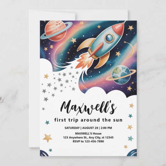 ロケット船誕生日 招待状 (正面)
