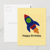 🚀 ロケット船 ハッピーバースデー ポストカード (正面/裏面)