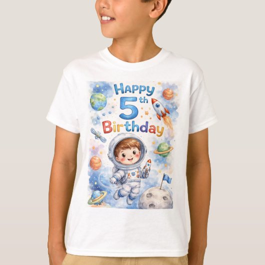 ロケット船 誕生日 宇宙 惑星 少年 星 Tシャツ (正面)