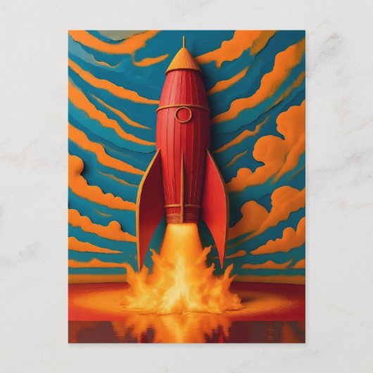 ロケット船：1950年代風 ポストカード (正面)