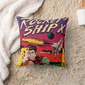ロケット船XヴィンテージSF漫画ブックカバー クッション (ブランケット)