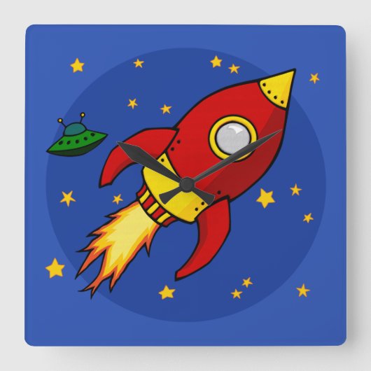 ロケット赤角壁時計 スクエア壁時計 (正面)