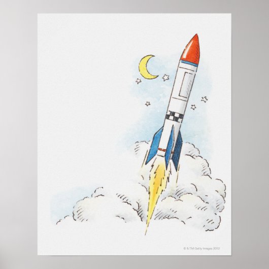 ロケット離陸のイラストレーション ポスター (正面)