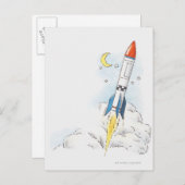 ロケット離陸のイラストレーション ポストカード (正面/裏面)