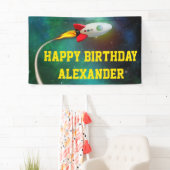 ロケット飛んでいる宇宙船銀河系子供の誕生日パーティー 横断幕 (インサイチュ)