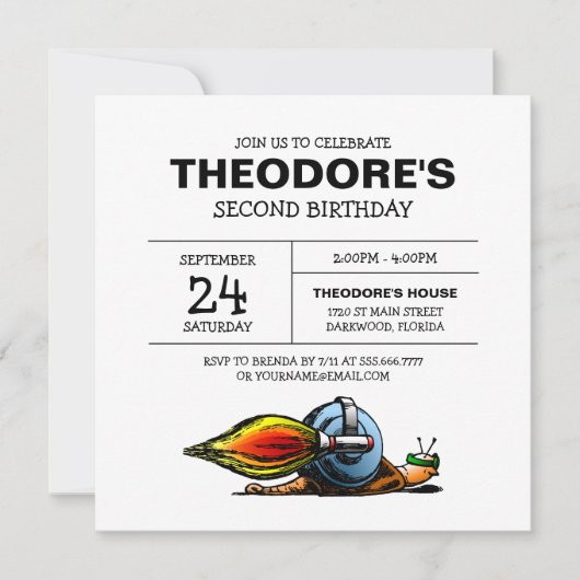 ロケット スナイルの誕生日招待状 招待状 (正面)