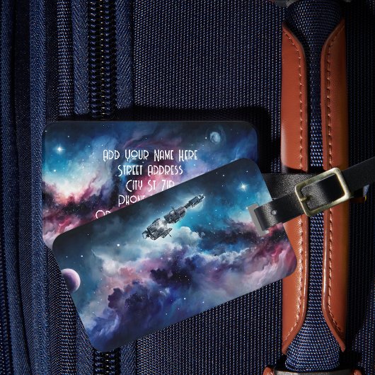 ロケット、惑星、星を伴うスペースネビュラ ラゲッジタグ