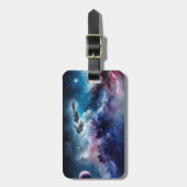 ロケット、惑星、星を伴うスペースネビュラ ラゲッジタグ (正面縦)