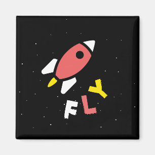 ロケット - 赤と黄色の抽象的なポップアート。飛べ! マグネット