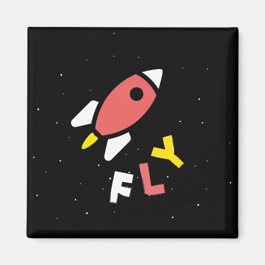ロケット - 赤と黄色の抽象的なポップアート。飛べ！ マグネット (正面)