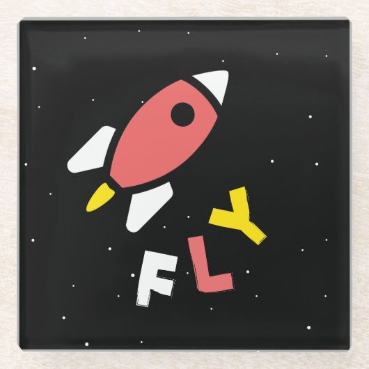 ロケット – 赤と黄色の抽象芸術ポップ・アートのアート。フライ！ ガラスコースター (正面)