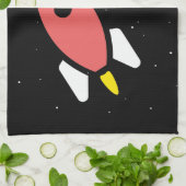 ロケット – 赤と黄色の抽象芸術ポップ・アートのアート。フライ! キッチンタオル (折り畳み)