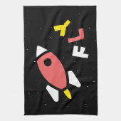 ロケット – 赤と黄色の抽象芸術ポップ・アートのアート。フライ! キッチンタオル (縦)