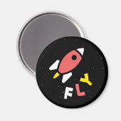 ロケット – 赤と黄色の抽象芸術ポップ・アートのアート。フライ! マグネット (正面/裏面)