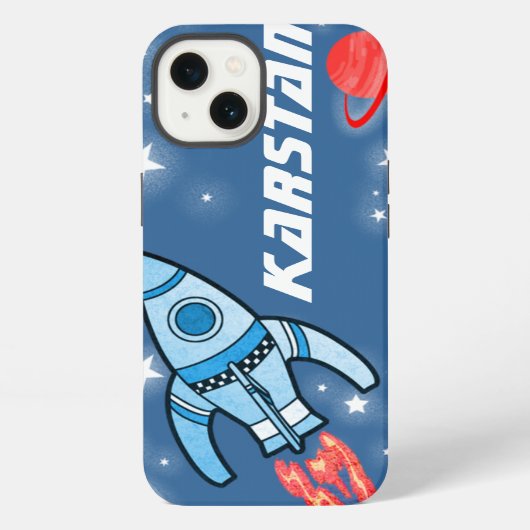 ロケット 青 赤 名前 頑丈 iphone スペース ケース (裏面)