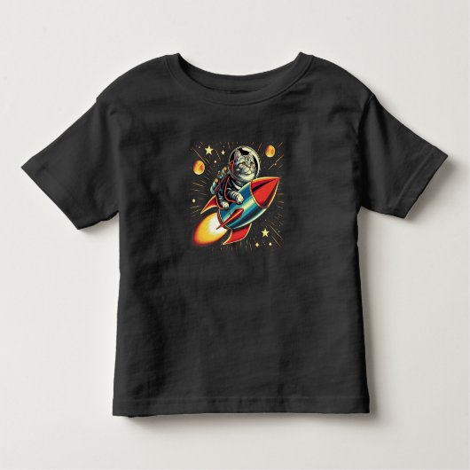 ロケットTシャツの上の幼児ネコ！ トドラーTシャツ (正面)