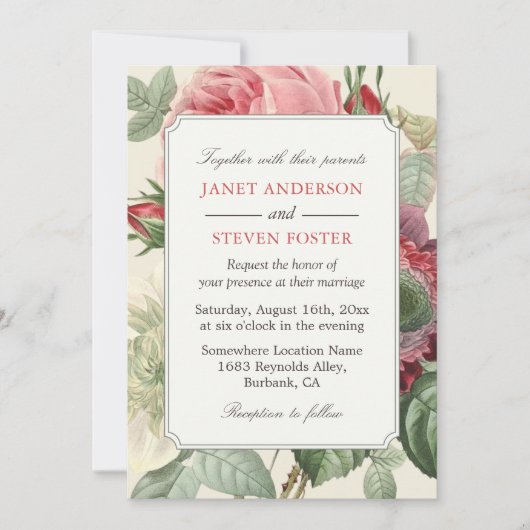 ロコインスピソヴィンテージ植物性フローラ結婚ズ 招待状 (正面)