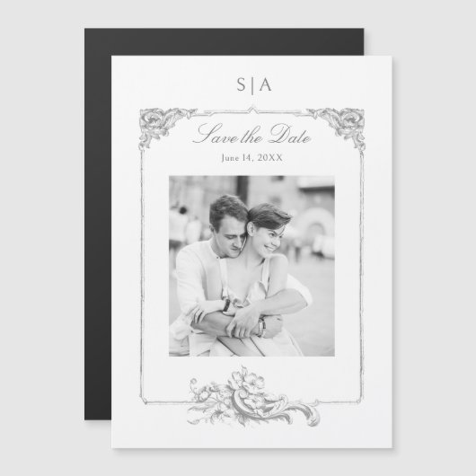 ロコエレガントフランスのコ写真の日付を保存 マグネット招待状 (正面/裏面)