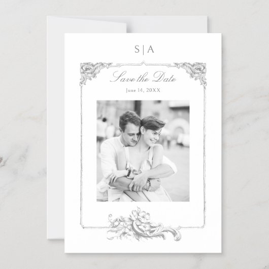 ロコエレガントフランスのコ写真の日付を保存 マグネット招待状 (正面)