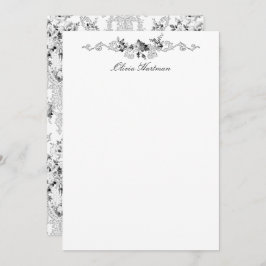 ロコエレガントフランスのコ黒白フローラ ノートカード