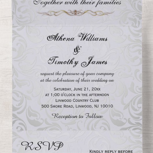 ロココエレガントエラシルバーウェディング招待 オールインワン招待状 (内側中間)