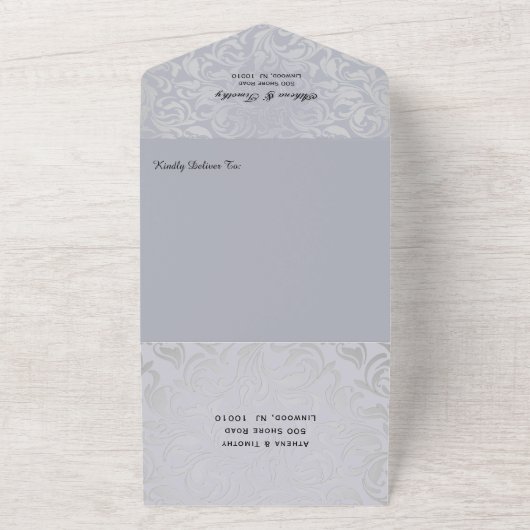 ロココエレガントエラシルバーウェディング招待 オールインワン招待状 (外側)