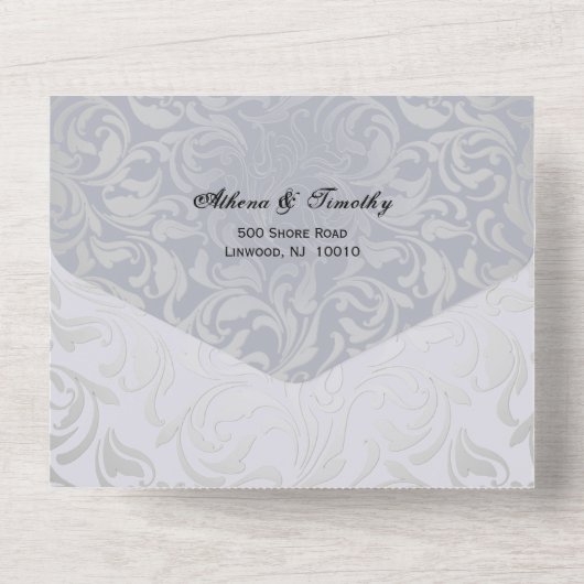 ロココエレガントエラシルバーウェディング招待 オールインワン招待状 (裏面)