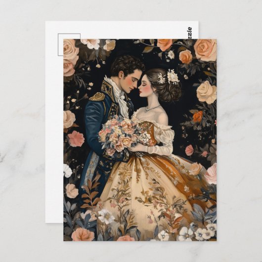 ロココカップル結婚ロマンチック婚約おめでとう ポストカード (正面/裏面)