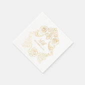 ロココクレストモノグラムゴールデン結婚フォイルのロゴ スタンダードカクテルナプキン (角)