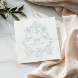 ロココクレストモノグラムダスティブルー結婚のロゴ スタンダードカクテルナプキン