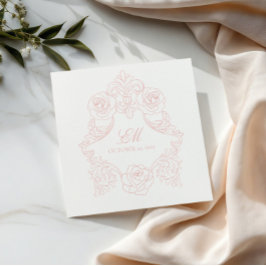 ロココクレストモノグラム結婚ピンクのロゴ スタンダードカクテルナプキン