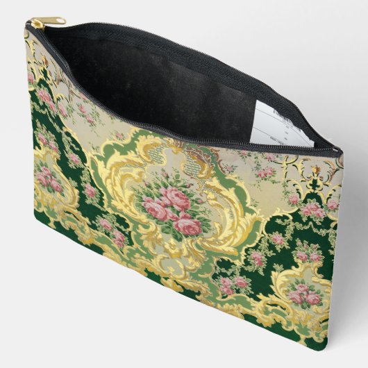 ロココタイムタイムペリズピンクローズ金ゴールドフレーミ結婚ーズ アクセサリーポーチ (見開き)