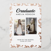 ロココパターン卒業生2フォトコラージュ卒業 箔招待状 (正面)