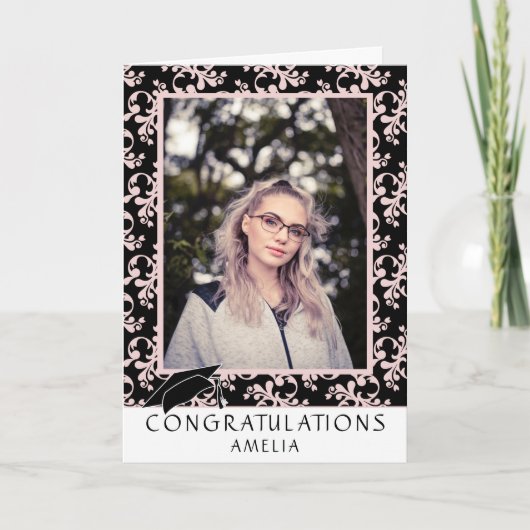 ロココピンクおめでとう卒業写真 カード (正面)