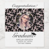 ロココピンクブラック大学院写真卒業 ワインラベル (シングルラベル)