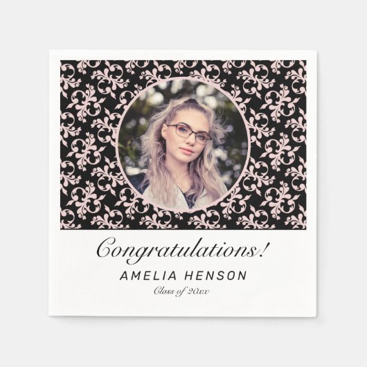 ロココピンク ブラック 卒業写真 卒業 スタンダードカクテルナプキン (正面)