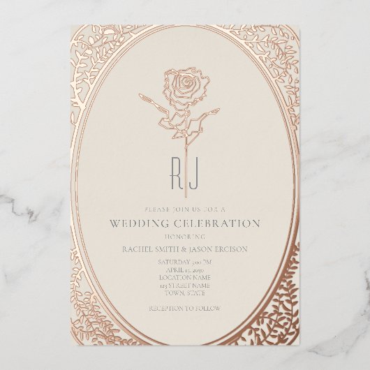 ロココフランスのゴールドフォイル結婚式の招待 箔招待状 (正面)