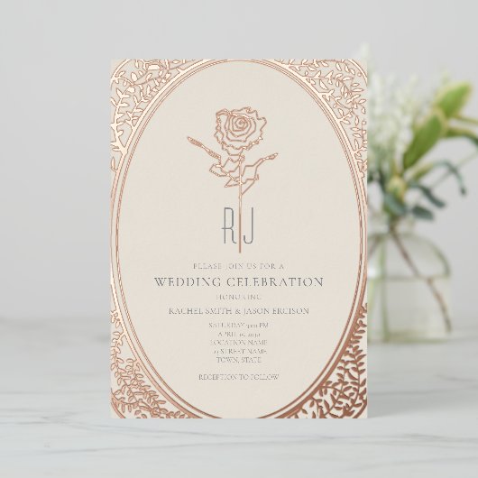 ロココフランスのゴールドフォイル結婚式の招待 箔招待状 (立ち正面)