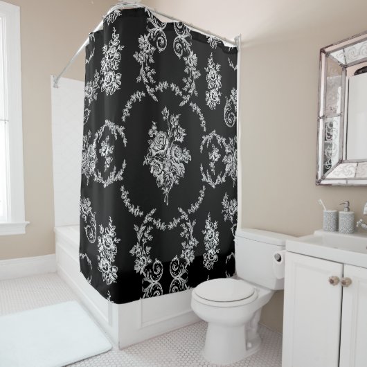 ロココフローラ植物性アンティーク華美ブラックトイル シャワーカーテン (インサイチュ)