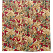 ロココブリスパターン |赤 – 緑 – 金ゴールド シャワーカーテン (正面)